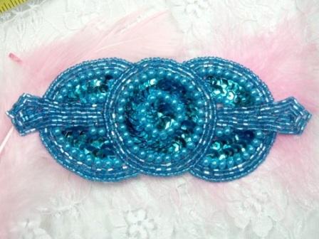 0369 Turquoise Triple Circle Sequin Beaded Applique