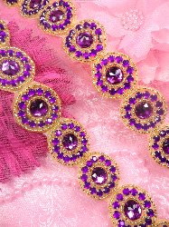 0379 Trim Endless Circle Mulberry Rhinestone Round Gold Beaded 1.25"