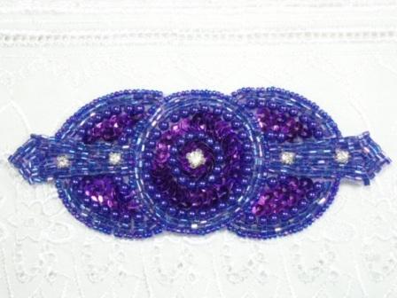 0391  Purple Rhinestone Triple Circle  Sequin Beaded Applique  5.5"