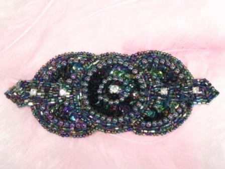 0391  Black AB Rhinestone Triple Circle  Sequin Beaded Applique  5.5"