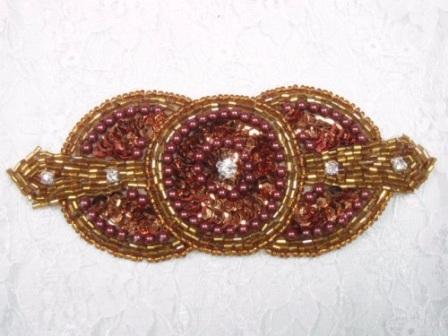 0391  Bronze Rhinestone Triple Circle  Sequin Beaded Applique  5.5"