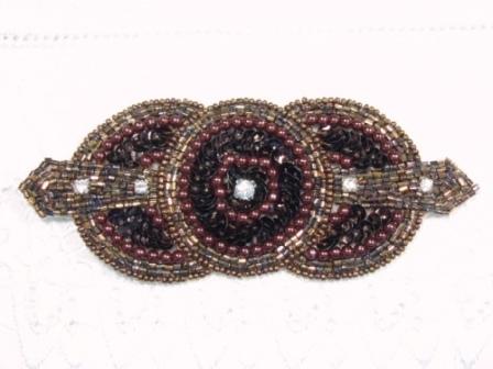 0391  Chocolate Rhinestone Triple Circle  Sequin Beaded Applique  5.5"