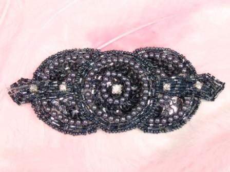 0391 Gunmetal Rhinestone Triple Circle  Sequin Beaded Applique  5.5"