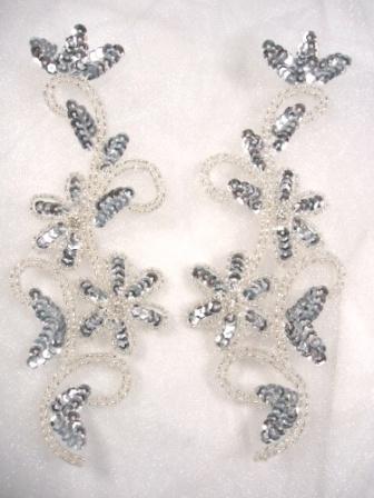 0396  Silver Beaded Sequin Appliques Mirror Pair