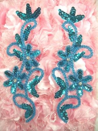 0396  Turquoise Beaded Sequin Appliques Mirror Pair