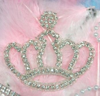 RM0412 REDUCED Crystal Rhinestone Crown Beaded Applique 3.25"