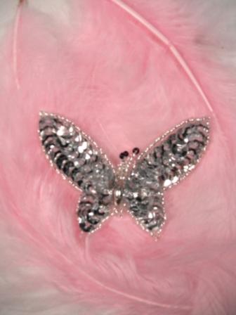 0421  Silver Butterfly Sequin Beaded Applique 2.5"