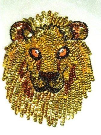 0430  Lion Face Beaded Sequin Applique 6"