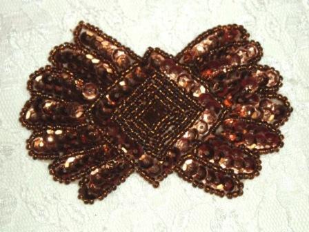 0431  Bronze Bow Diamond Center Beaded Sequin Applique 3.5"