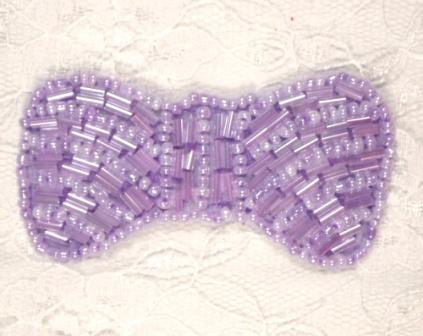 0436 Lavender Small Bow Beaded Applique 2-5/8"