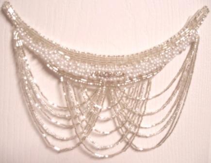 Silver Pearl Rhinestone Beaded Applique Collar 7.5" 0454