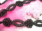 0474  Black Rhinestone Jewel Floral Trim 1.25"