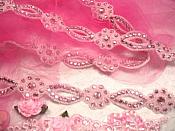 0474  Pink Rhinestone Jewel Floral Trim 1.25"