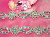 0474  Turquoise & Silver Rhinestone Jewel Floral Trim 1.25"
