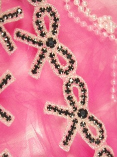 0481 Black Silver Beaded Bow Appliques or Trim 1.75"