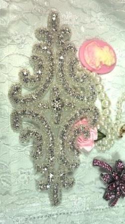 0486  Crystal Clear Beaded Rhinestone Applique 6"