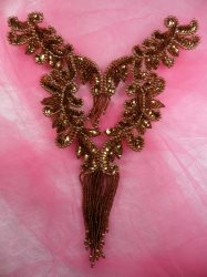 0510 Bronze Bodice Yoke Sequin Beaded Applique 10"