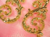 Sequin Appliques Gold w/ Beaded edge Dance Costume Motif Mirror Pair (0514X)