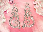 Sequin Appliques Silver Sparkling w/ Beaded edge Dance Costume Motif Mirror Pair (0514X)