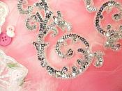 Sequin Appliques Silver Sparkling w/ Beaded edge Dance Costume Motif Mirror Pair (0514X)