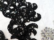 Sequin Appliques Black w/ Crystal Accents Dance Costume Motif Mirror Pair 11" (0517X)