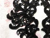 Sequin Appliques Black w/ Crystal Accents Dance Costume Motif Mirror Pair 11" (0517X)