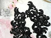 Sequin Appliques Black w/ Crystal Accents Dance Costume Motif Mirror Pair 11" (0517X)