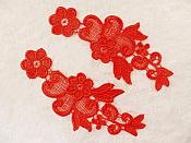 Embroidered Floral Applique Mirror Pair Red Clothing Patch Craft Motif 6" (BL114X)