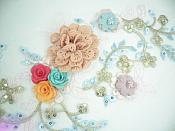 3 Dimensional Applique Sequin Venice Lace Floral Sewing Clothing Patch 13" GB1010