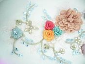 Embroidered Butterfly 3D Applique Metallic White Craft Patch Clothing Motif With Pearl 2.75" (BL118)