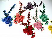 3D Embroidered Applique Pink Ivory Single Floral Vine Sewing Supply Clothing Patch 9" BL160