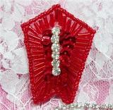 XR176 Crystal Rhinestone Red Sequin Beaded Applique 3"