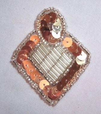K1194  Gold and Silver Diamond Sequin Beaded Applique  2.25"