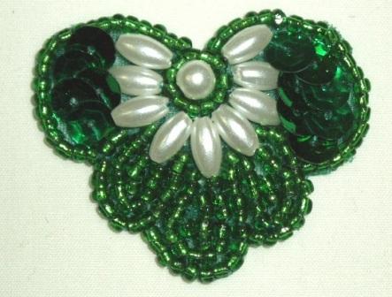 K1231 Green Pearl 1.75" Sequin Beaded Applique  K1231