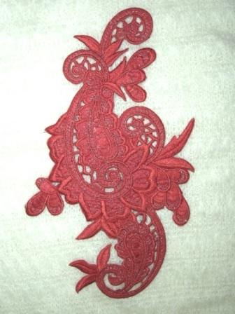 E645 Rust Red Wine Paisley Embroidered Iron On Applique 9.5"