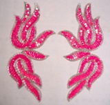 0202 Neon Pink AB Mirror Pair Sequin Beaded Appliques 9"