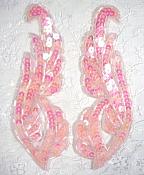 0033 Pink Crystal AB Mirror Pair Sequin Beaded Appliques 6.25"