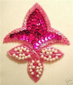 K1445 Fuchsia Fleur De Leis Sequin Beaded Applique