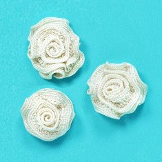 E5500 Flower Appliques Ivory Set of ( 3 ) Ruffled Floral Rose  3/4"