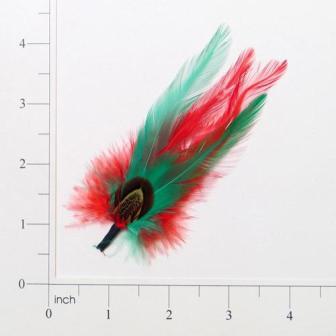 E4110  Red Green & Brown Feather  4"