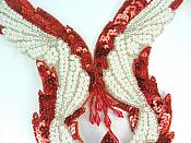 Red & Pearl Bodice Beaded Sequin Applique 11" 0047