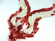 Red & Pearl Bodice Beaded Sequin Applique 11" 0047