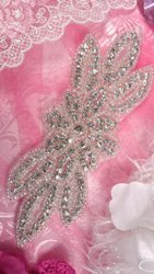 JB98 Crystal Rhinestone Applique Silver Beaded 6"