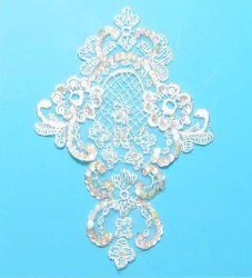 E2730 Ivory Venice Lace Sequin Applique 7" E2730 Ivory Venice Lace Sequin Applique 7"