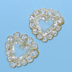 E32751 Set of Two Gold Pearl Heart  Appliques 2" E32751 Set of Two Gold Pearl Heart  Appliques 2"