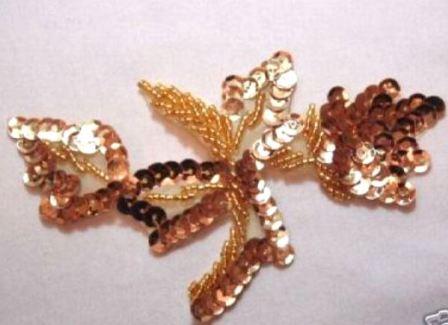 K8277   Gold Leaf Designer Sequin Beaded Applique 4.75"