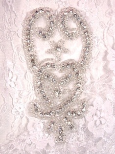 ACT/XR28/B Crystal Glass Silver Beaded Rhinestone Applique 4.75"