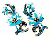 Turquoise Embroidered Appliques Floral Mirror Pairs 3.75" GB696X