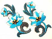 Turquoise Embroidered Appliques Floral Mirror Pairs 3.75" GB696X
