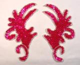 k8101 Hot Pink Claw Mirror Pair  6.75" Sequin Beaded Applique